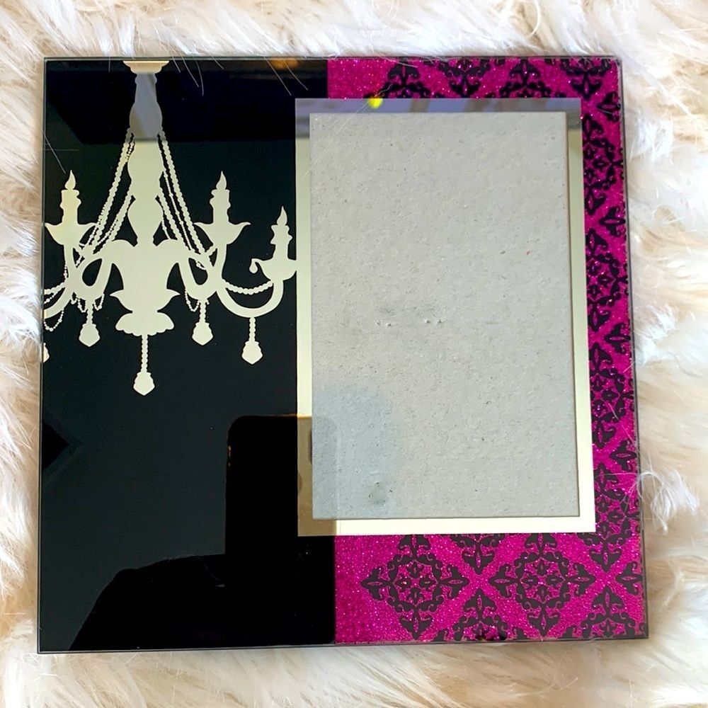 Black Gloss Pink Glitter Damask Chandelier Picture Frame